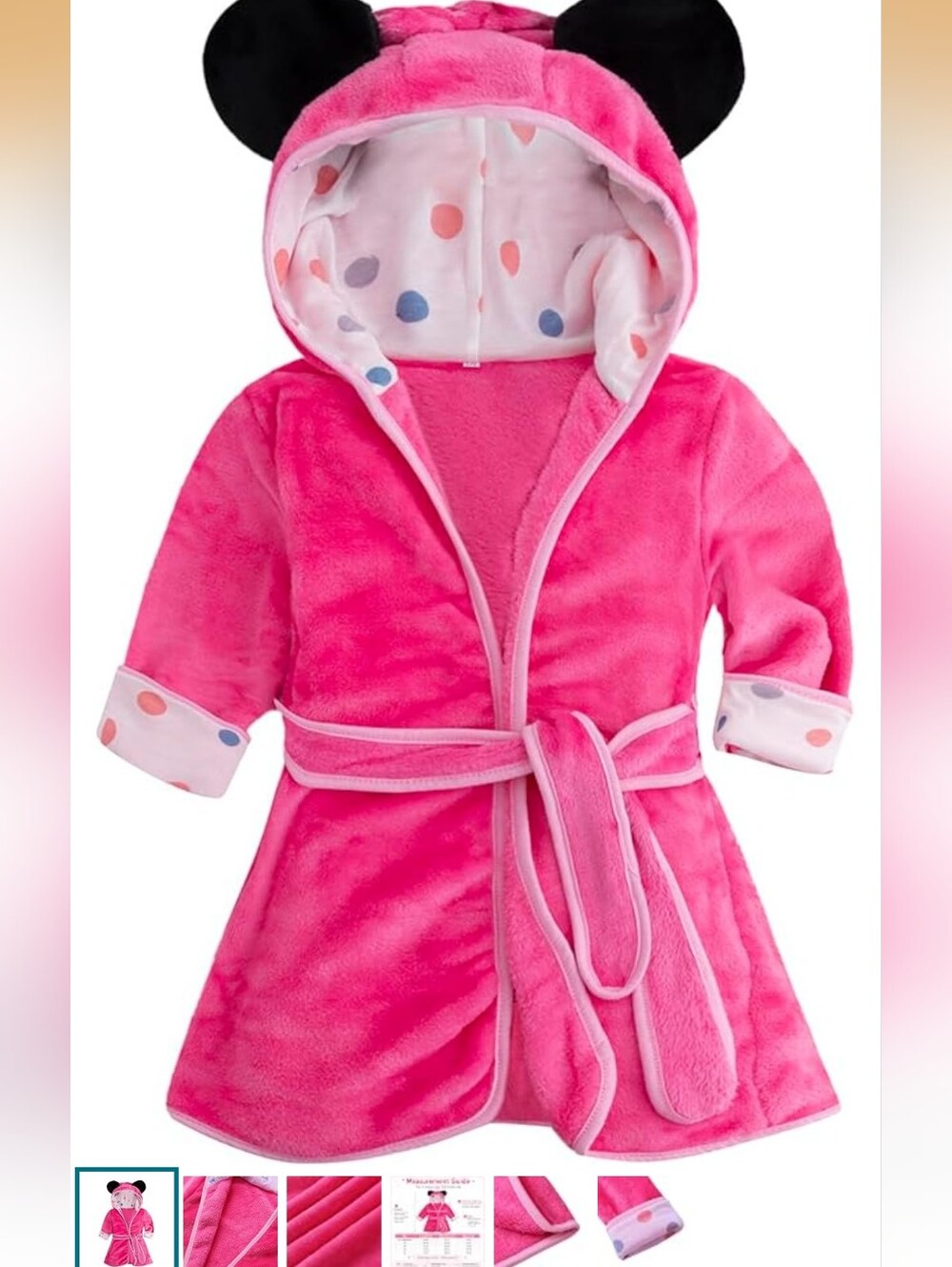Kids Plush Mini Mouse Hooded Pink Robe with Ears